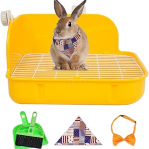 Humorous.P Rabbit Litter Box - Plastic Corner Litter Pan Potty Training Toilet for Small Animal, Rabbit, Guinea Pig - Yellow